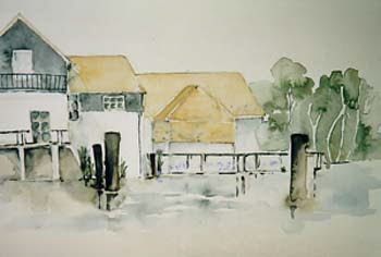 Aquarell - Haeuser am See